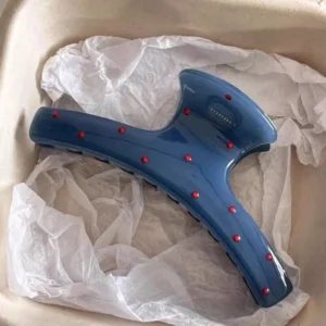 กิ๊บติดผมลายจุดสีฟ้าโบว์แดงขนาด 11 ซม.